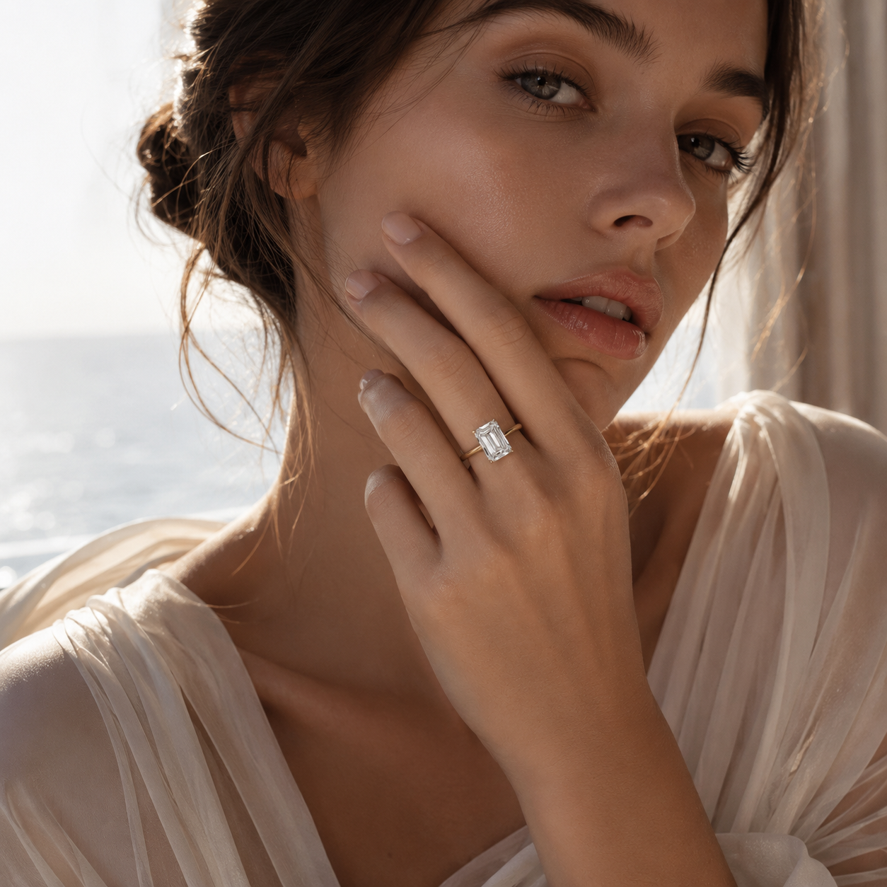 2.62 Carat Emerald Lab Grown Diamond Hidden Halo Engagement Ring