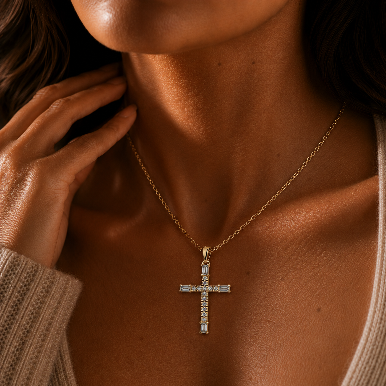 0.29 Carat Round And Baguette Cut Diamond Christ Pendant