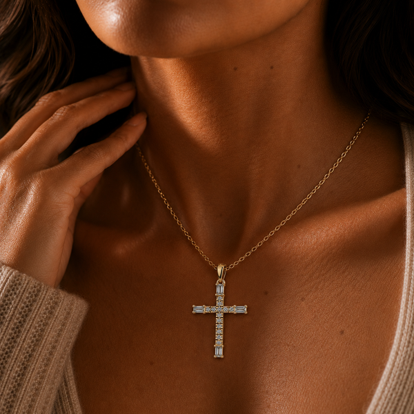 0.29 Carat Round And Baguette Cut Diamond Christ Pendant