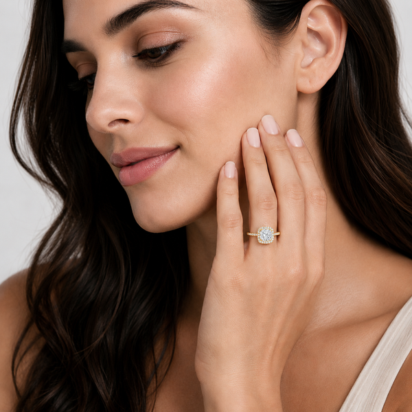 2.12 Carat Lab Grown Cushion Cut Diamond Halo Engagement Ring