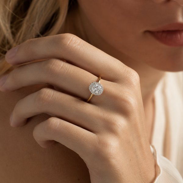 1.24 Carat Oval and Round Cut Lab Grown Diamond Halo Engagement Ring