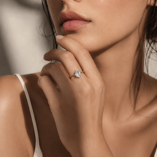 0.89 Carat Lab Grown Pear Shaped Diamond Solitaire Engagement Ring