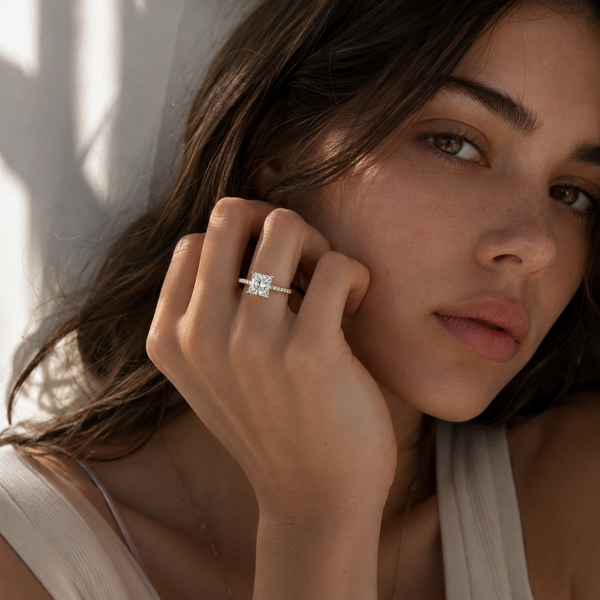 2.54 Carat Princess Cut Lab Grown Diamond Ring with Hidden Halo