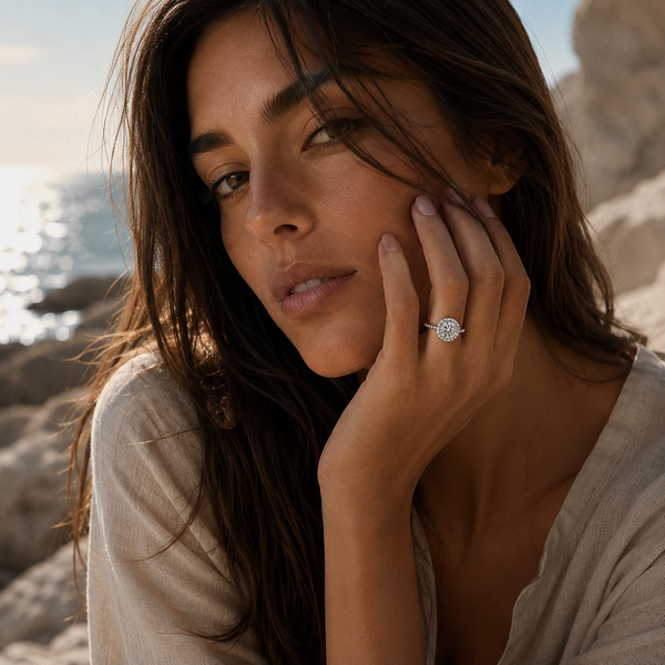 1.87 Carat Round Cut Lab Grown Halo Diamond Ring With Side Stone