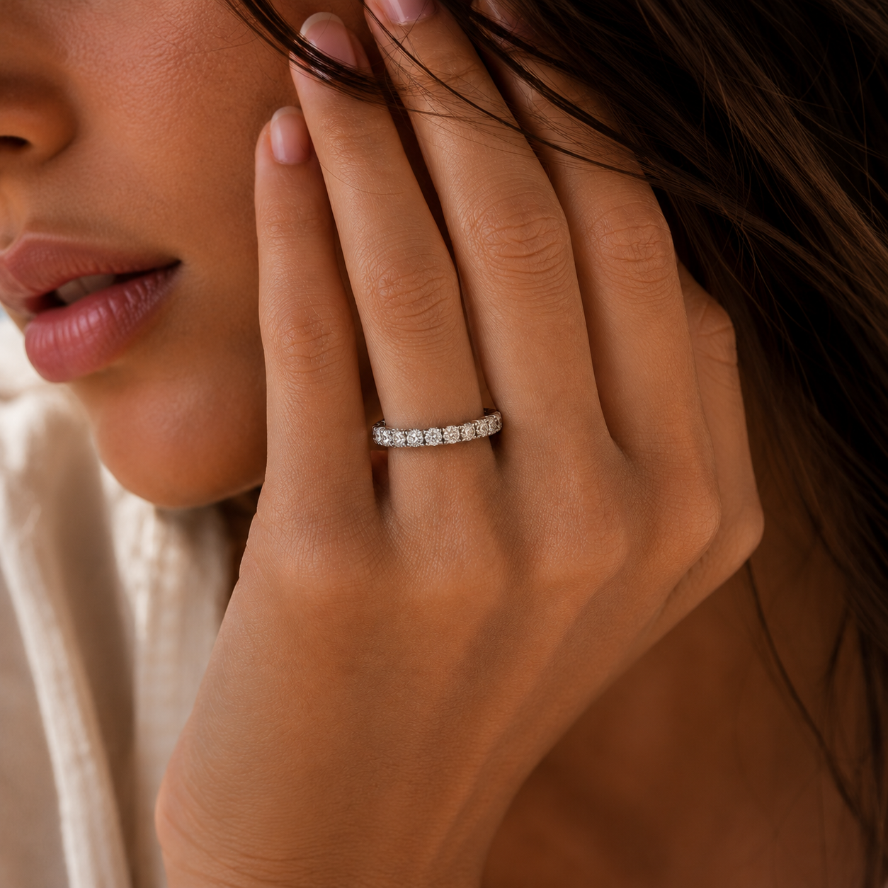 Modern Round Cut Lab Grown Diamond Fishtail Eternity Band