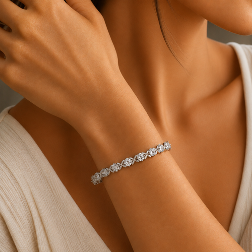 15.11 Carat Round Diamond Bracelet With Floral Design