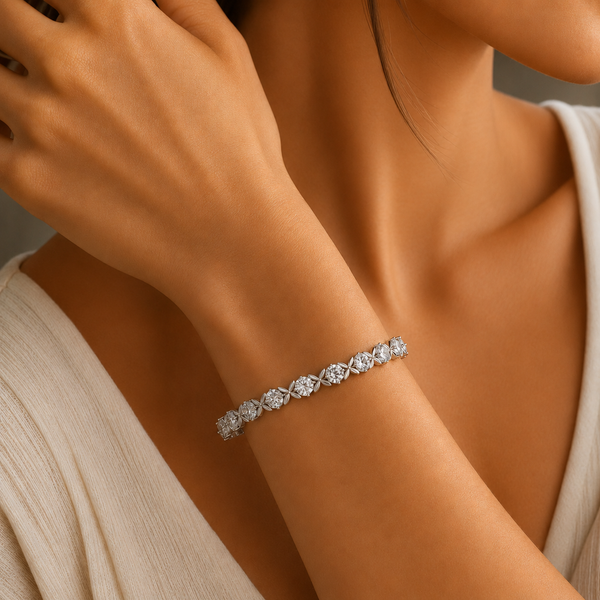 15.11 Carat Round Diamond Bracelet With Floral Design