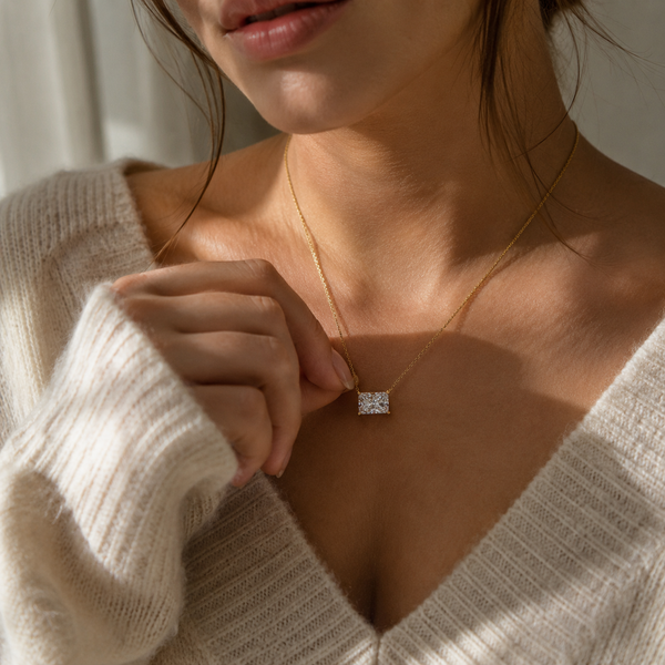 2 Carat Radiant Cut Single Diamond Pendant in 14K Gold