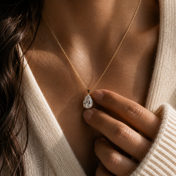 2 Carat Pear Cut Lab Grown Diamond Solitaire Gold Pendant