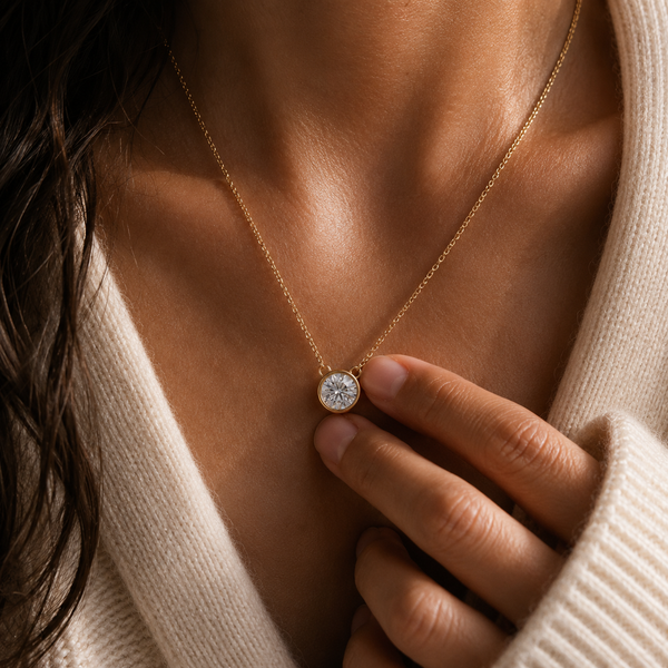 1.78 Carat Lab Grown Round Cut Bezel Set Diamond Pendant
