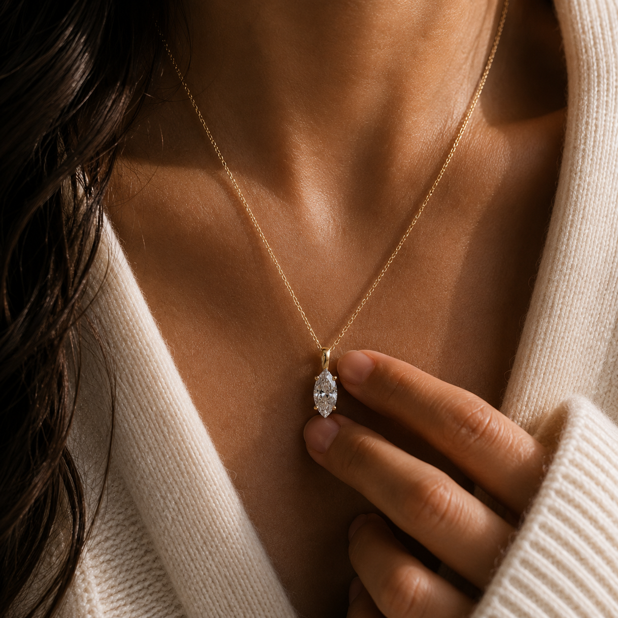 0.93 Carat Marquise Cut Lab Grown Diamond Solitaire Pendant