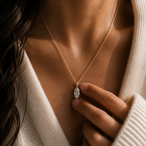 0.93 Carat Marquise Cut Lab Grown Diamond Solitaire Pendant