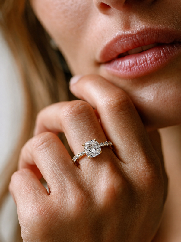 1.40 Carat Lab Grown Cushion Cut Diamond Side Stone Ring