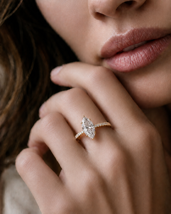 1.72 Carat Lab Grown Marquise Diamond Hidden Halo Engagement Ring
