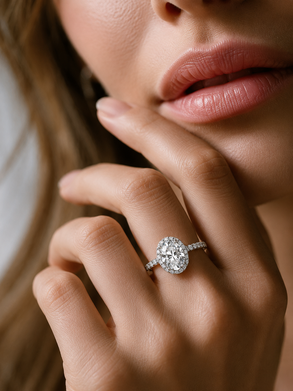 2.48 Carat Halo Oval Cut Lab Grown Diamond Engagement Ring