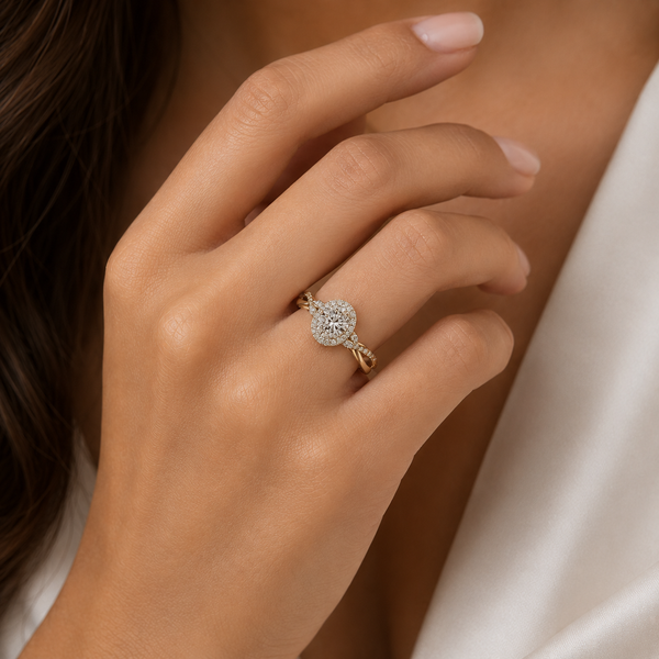 1 Carat Oval Cut Lab Grown Diamond Criss Cross Halo Ring