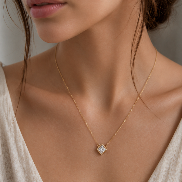 2 Carat Stylish Princess Cut Bezel Pendant