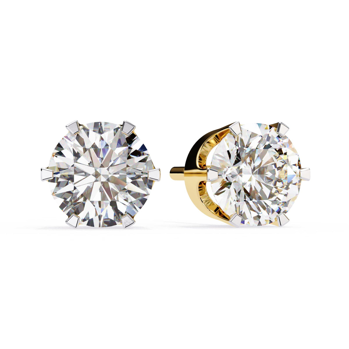 Pair of diamond stud earrings on a white background