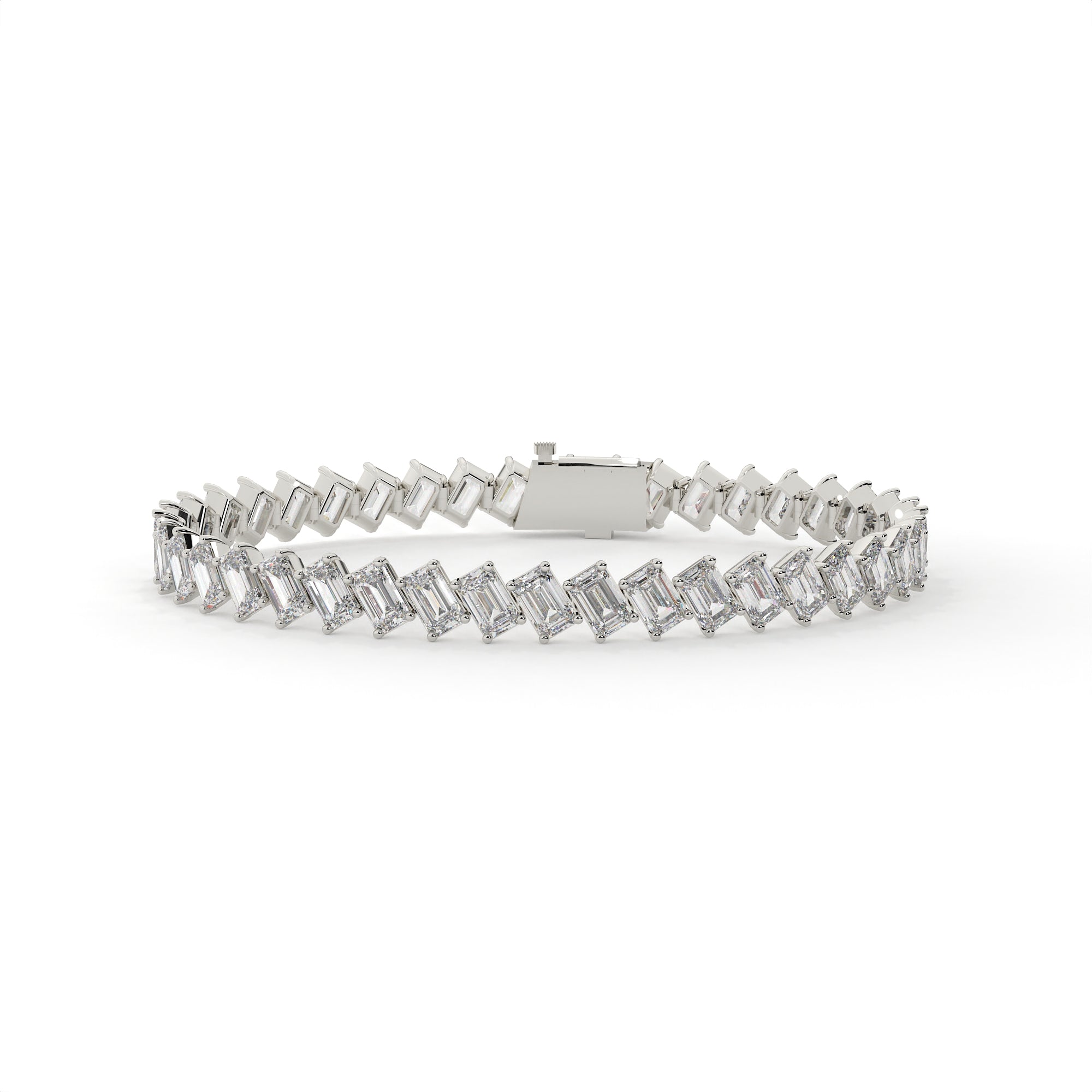 Diamond bracelet with baguette cut stones on a white background