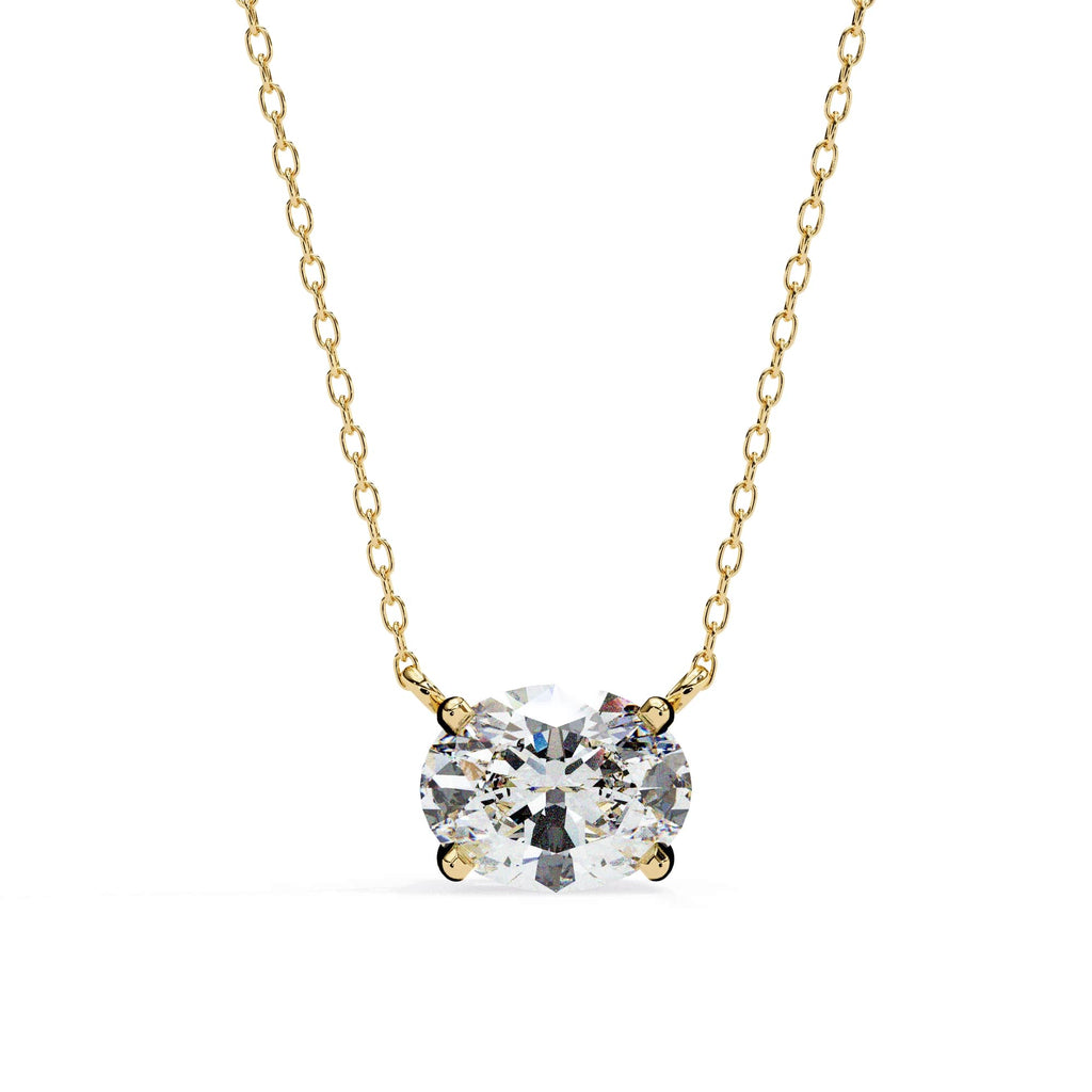 Gold necklace with a clear gemstone on a white background