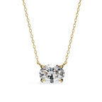 Gold necklace with a clear gemstone on a white background