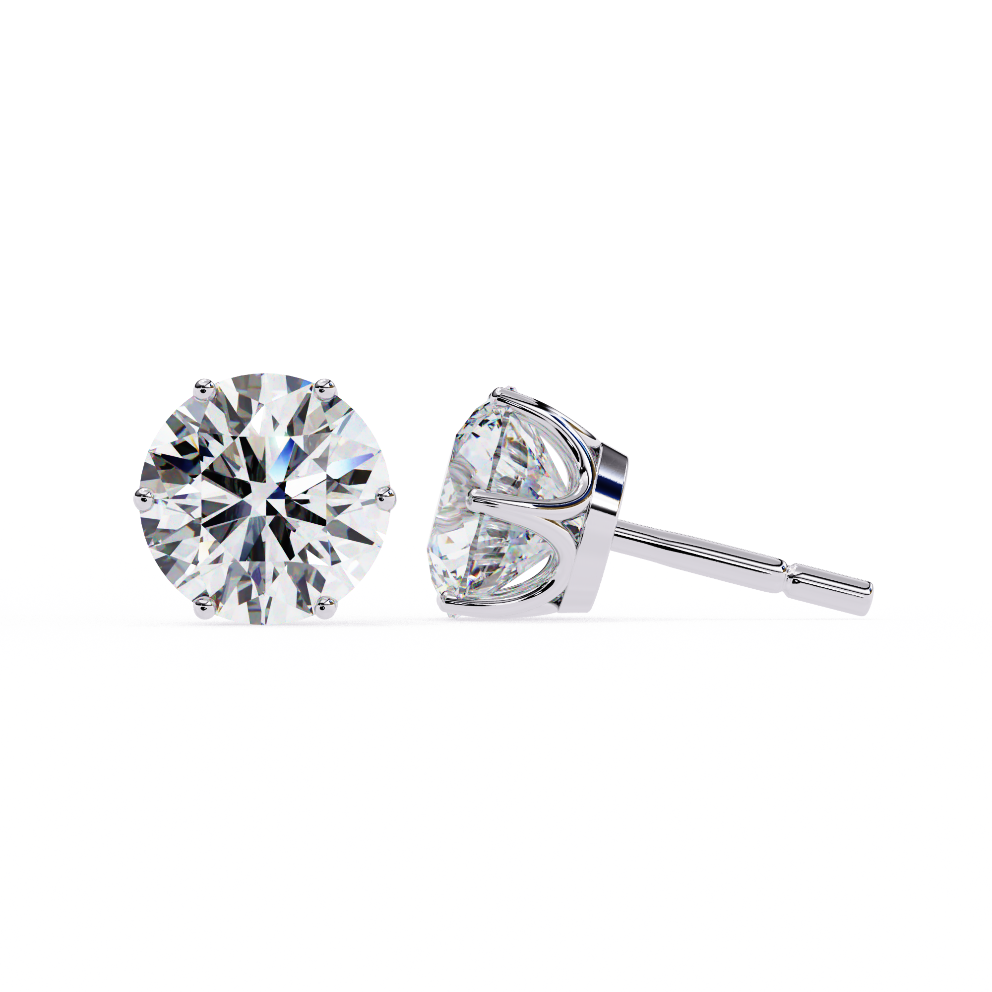 Pair of diamond stud earrings on a white background