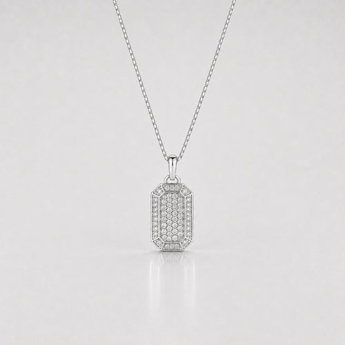 Silver pendant necklace on a light gray background