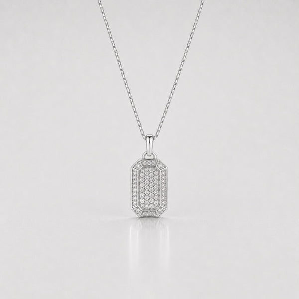 Silver pendant necklace on a light gray background