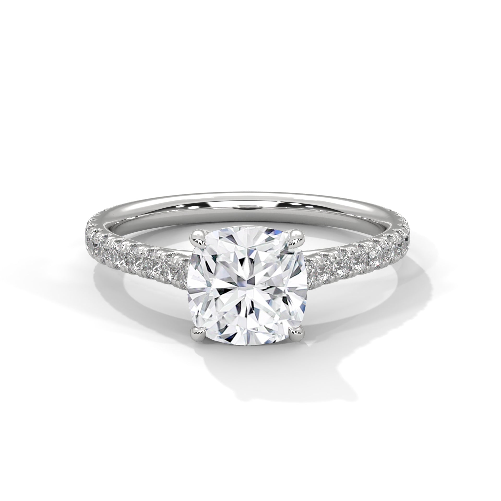 Diamond ring with a white gemstone on a white background