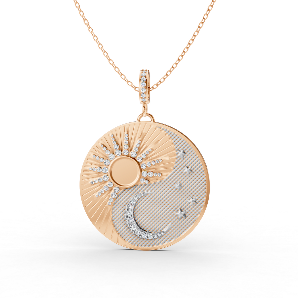 Two Tone Sun and Moon Lab Grown Diamond Pendant Necklace