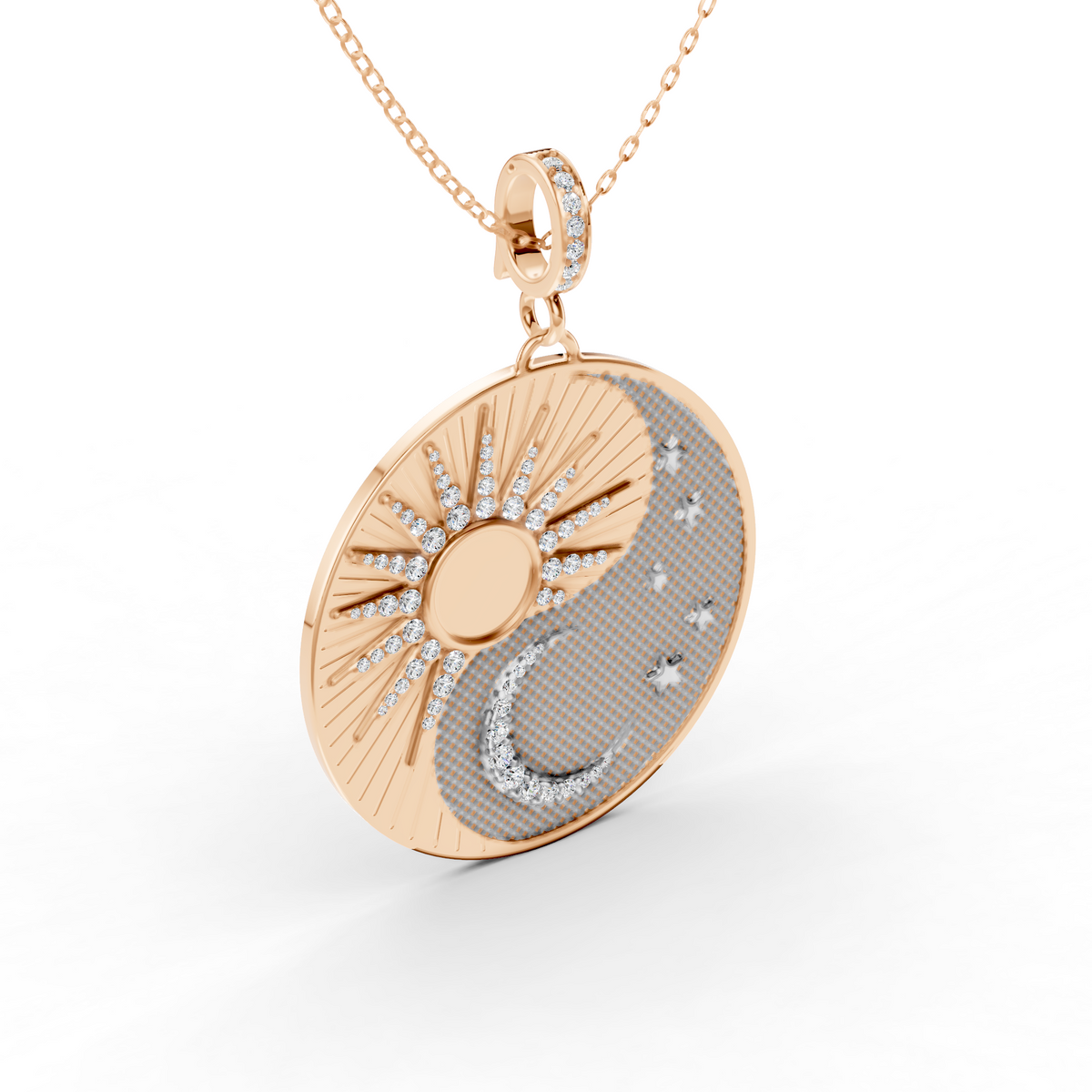 Two Tone Sun and Moon Lab Grown Diamond Pendant Necklace