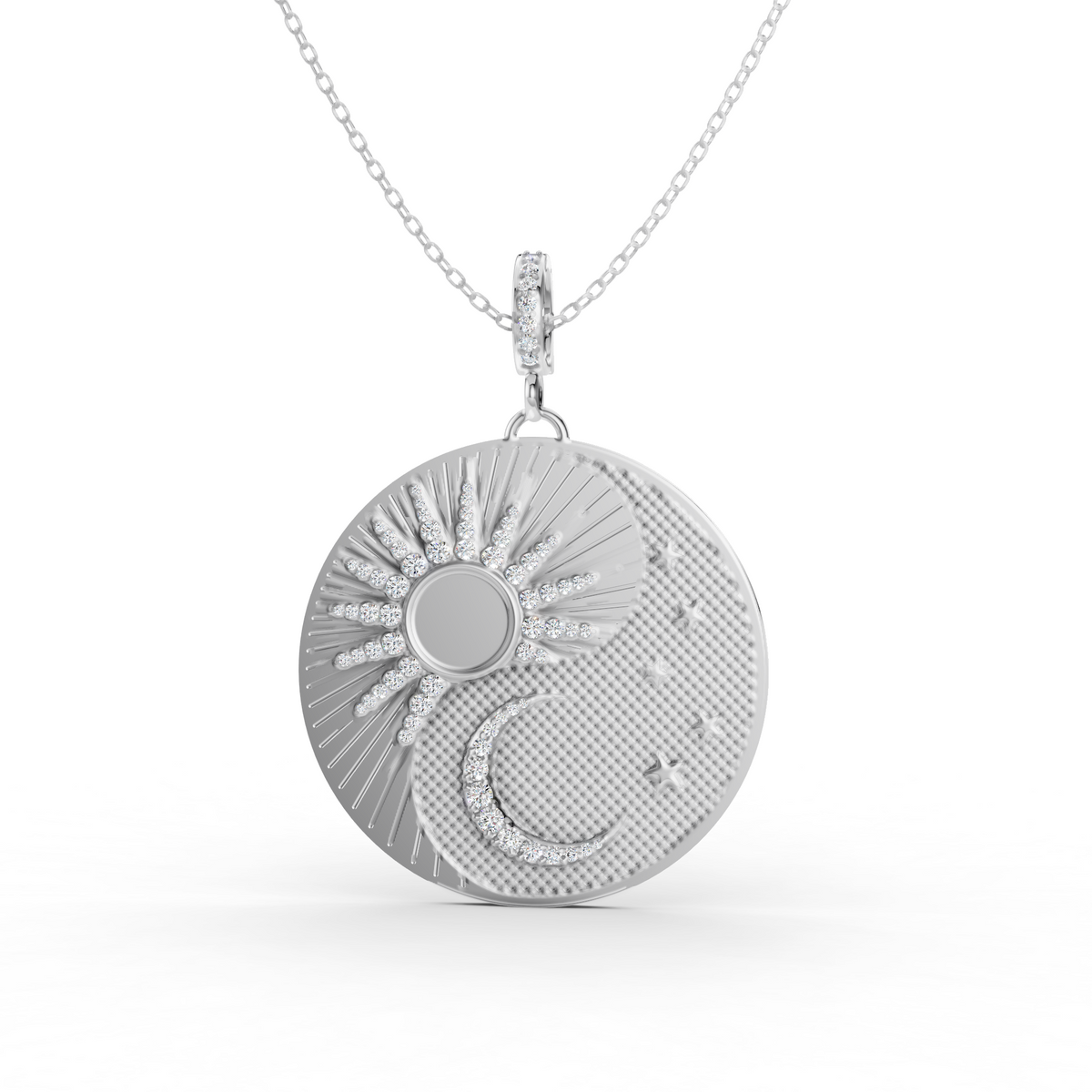 Two Tone Sun and Moon Lab Grown Diamond Pendant Necklace