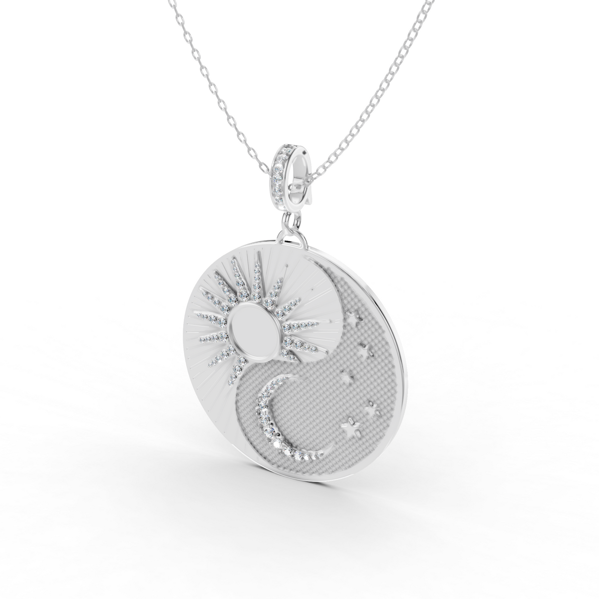 Two Tone Sun and Moon Lab Grown Diamond Pendant Necklace