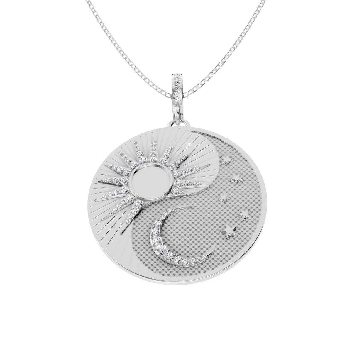 Two Tone Sun and Moon Lab Grown Diamond Pendant Necklace