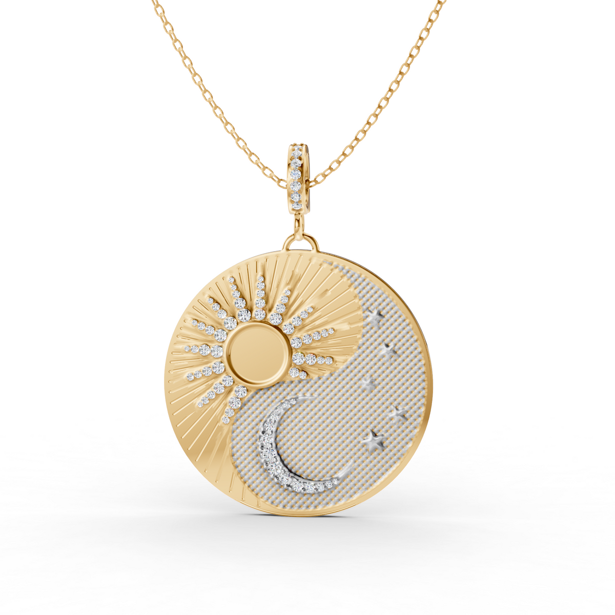 Two Tone Sun and Moon Lab Grown Diamond Pendant Necklace