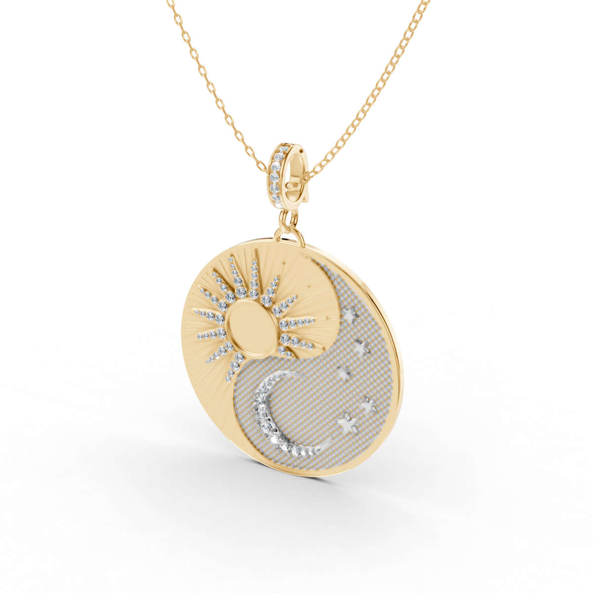 Two Tone Sun and Moon Lab Grown Diamond Pendant Necklace
