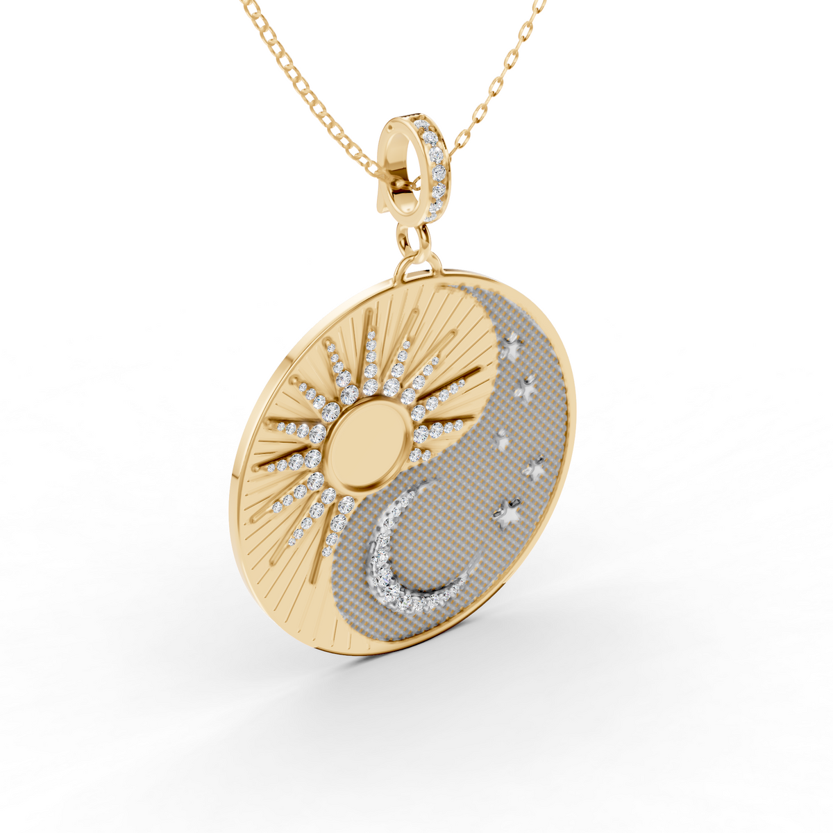 Two Tone Sun and Moon Lab Grown Diamond Pendant Necklace