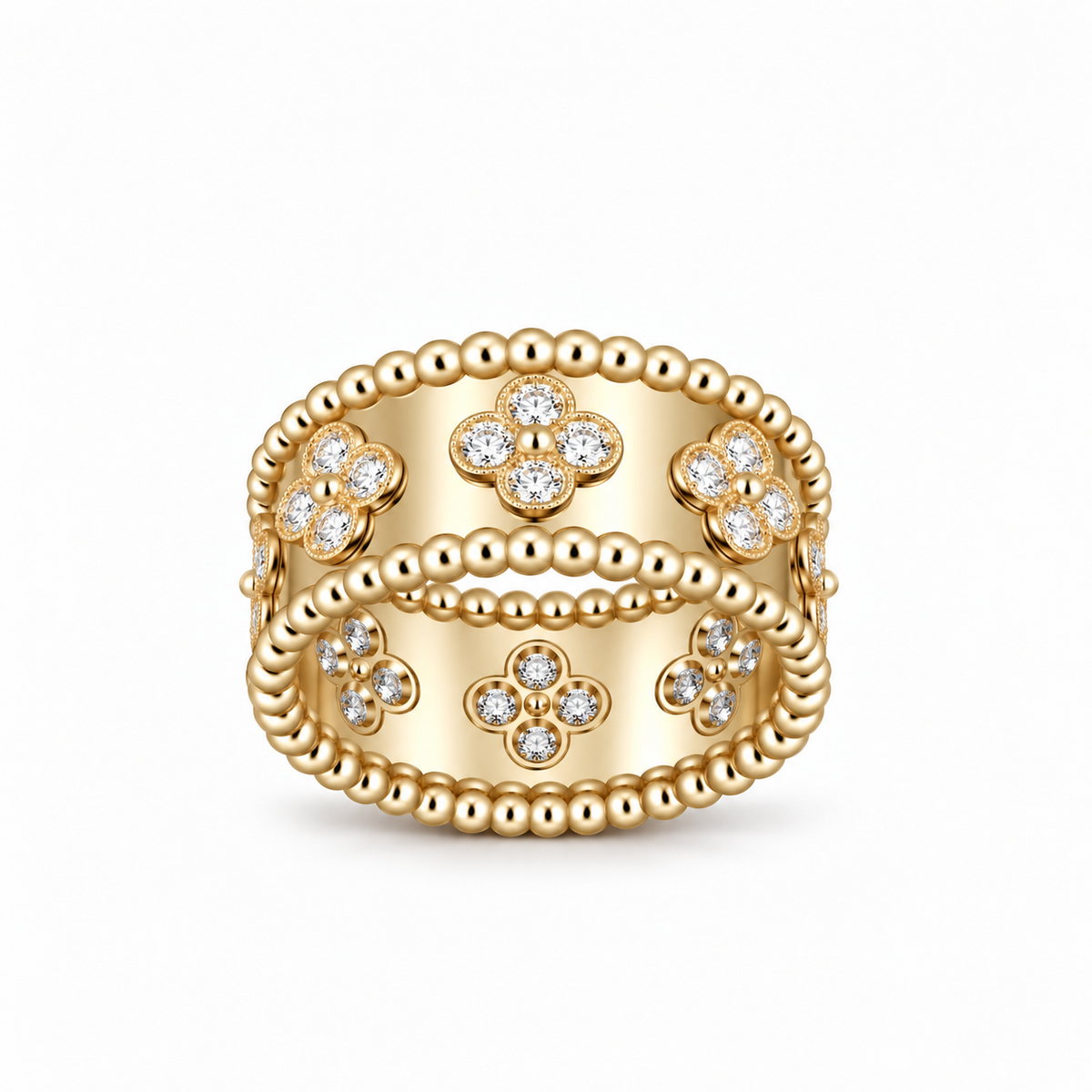 Modern Lab Grown Diamond Perlée Clover Ring