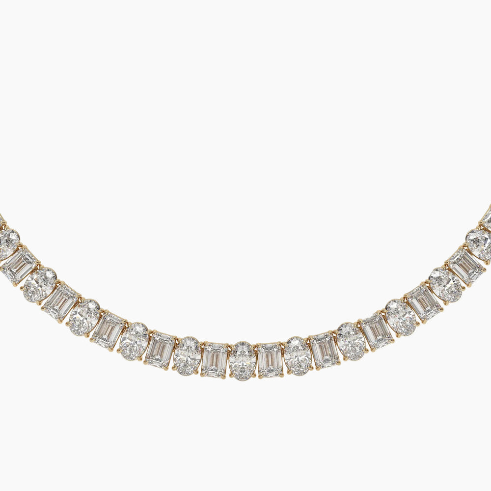 Diamond necklace with baguette-cut stones on a white background