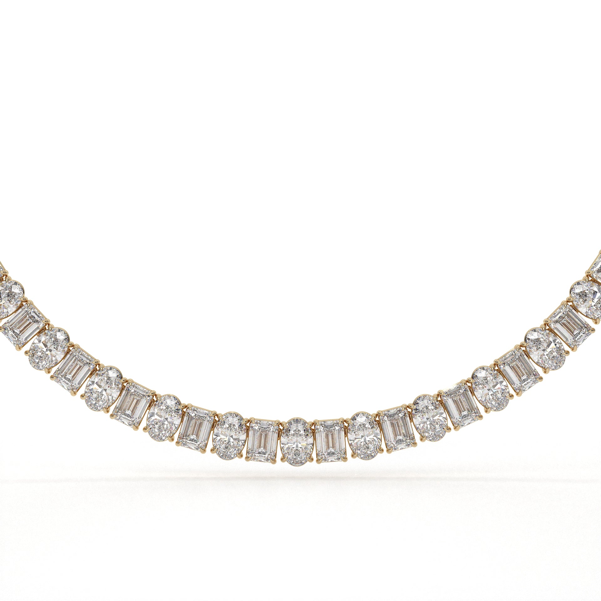 Diamond necklace with baguette-cut stones on a white background