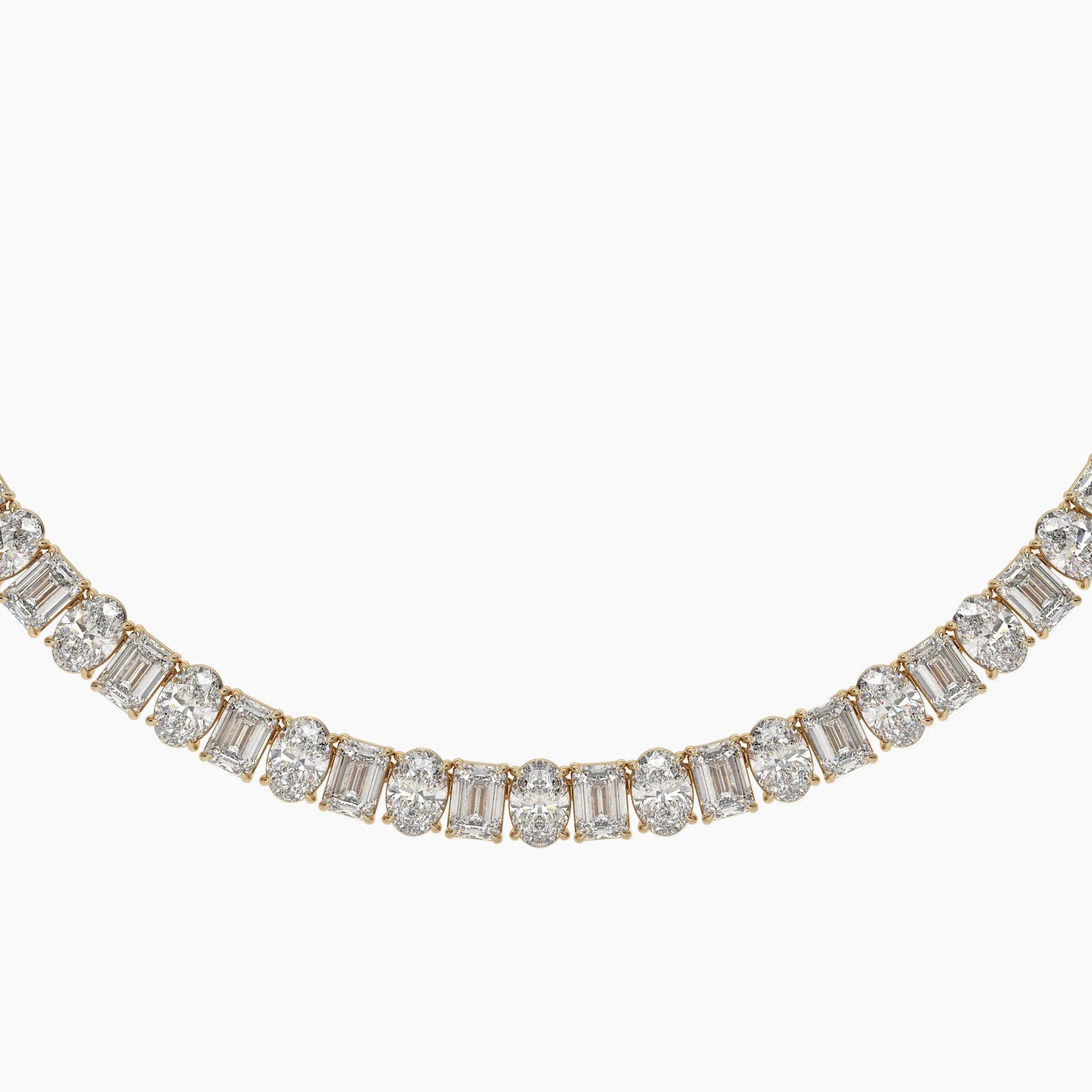 Diamond necklace with baguette-cut stones on a white background