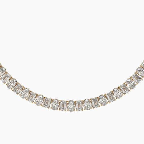 Diamond necklace with baguette-cut stones on a white background
