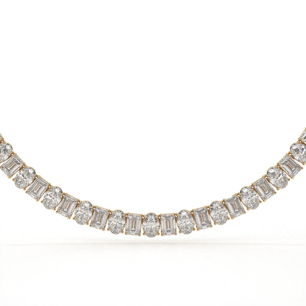 Diamond necklace with baguette-cut stones on a white background