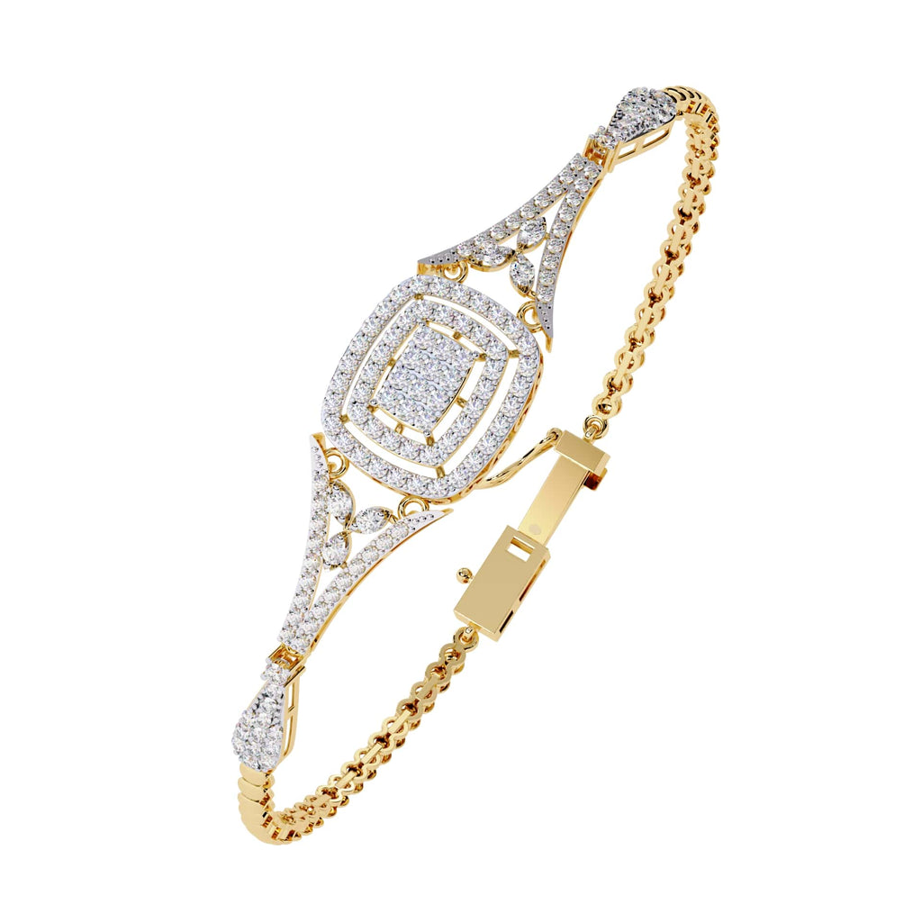 Gold bracelet with diamond accents on a white background