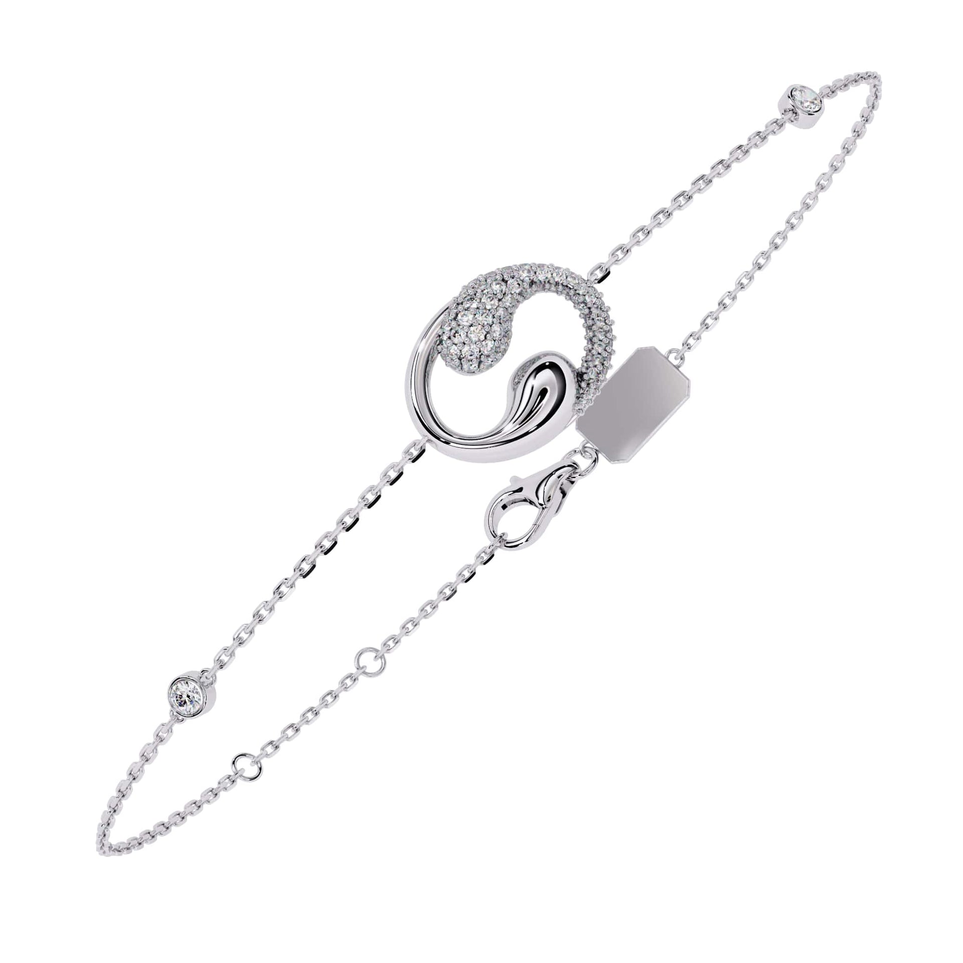Silver bracelet with a decorative clasp on a white background