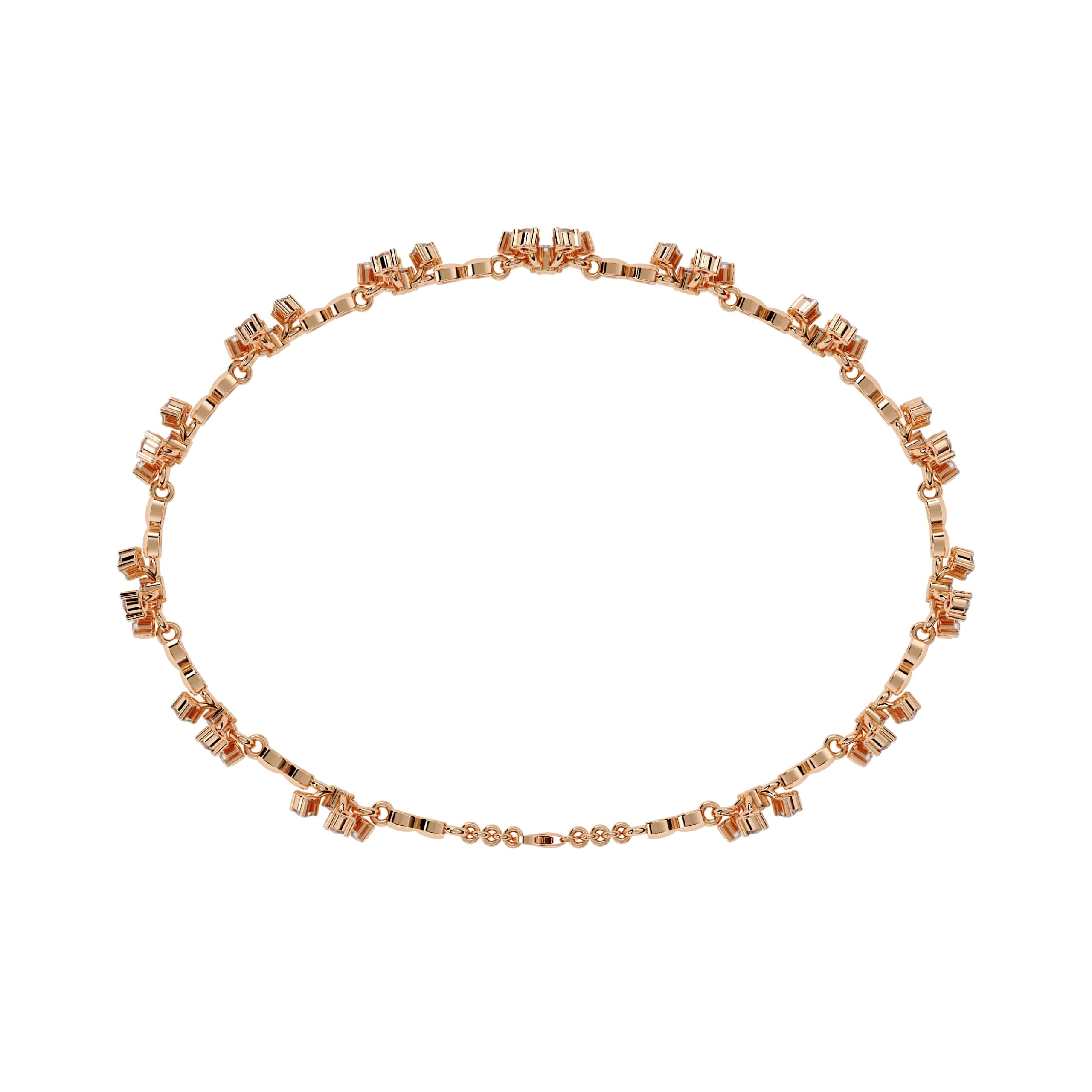 Rose gold necklace on a white background