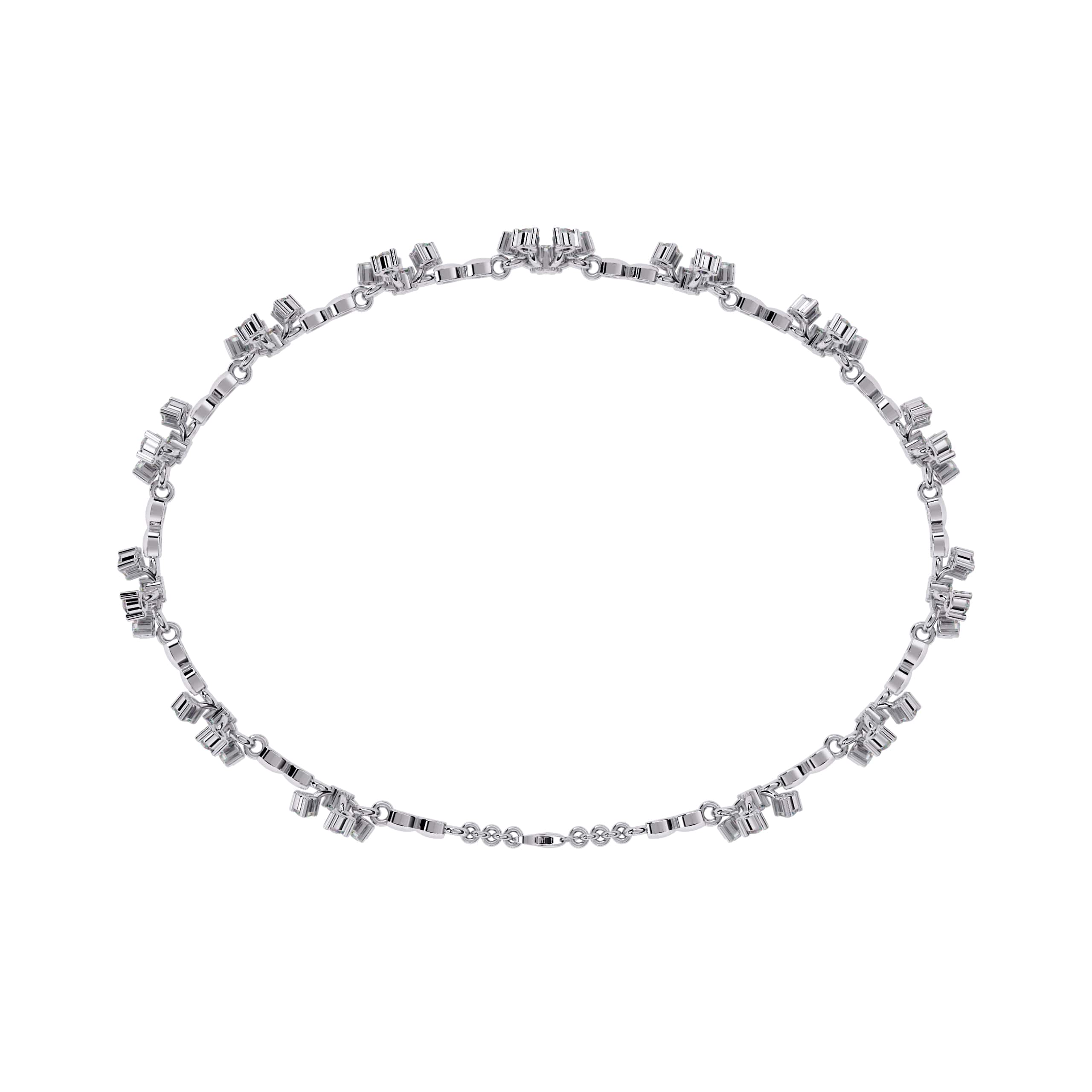 White Gold bracelet with small square links on a white background