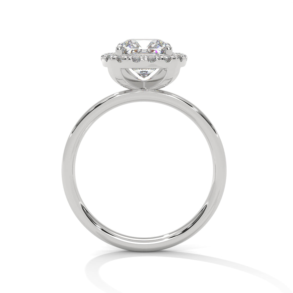 Silver ring with a diamond on a white background