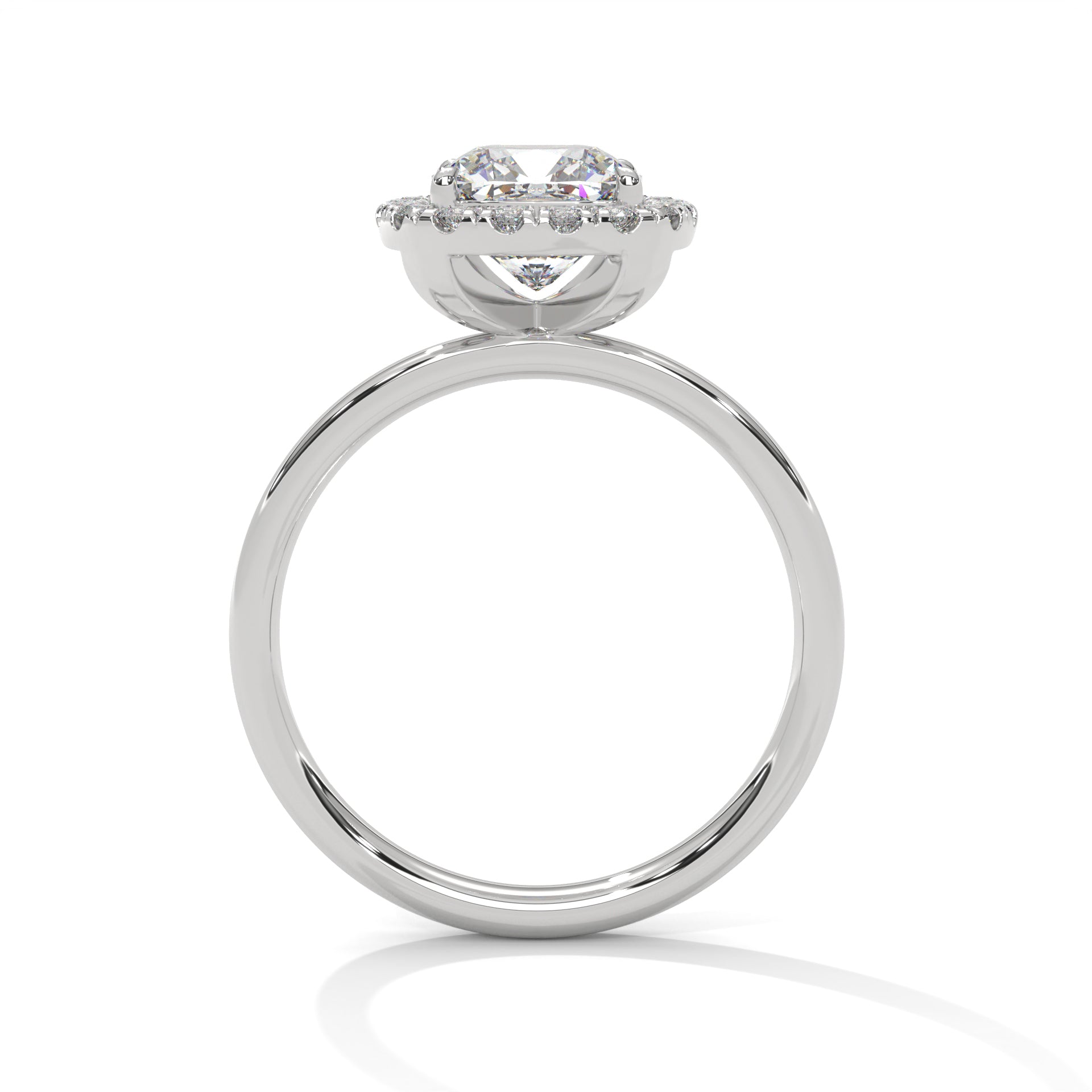Silver ring with a diamond on a white background