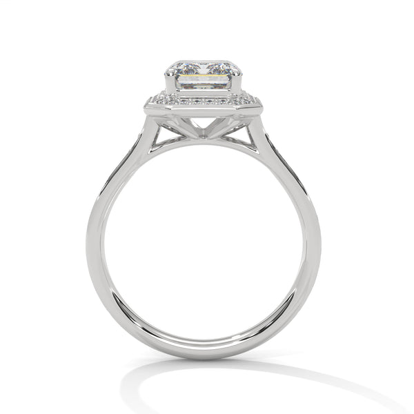 Silver ring with a diamond on a white background